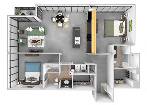 Floor plan for 2 beds, 2 baths, 1298 sqft